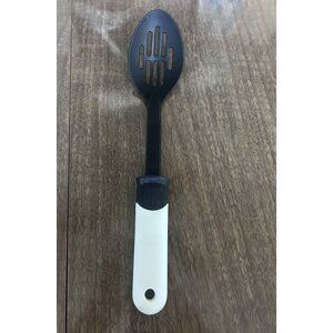 Ekco Nylon High Heat Slotted Serving Spoon Black Bowl with White Handle 14”